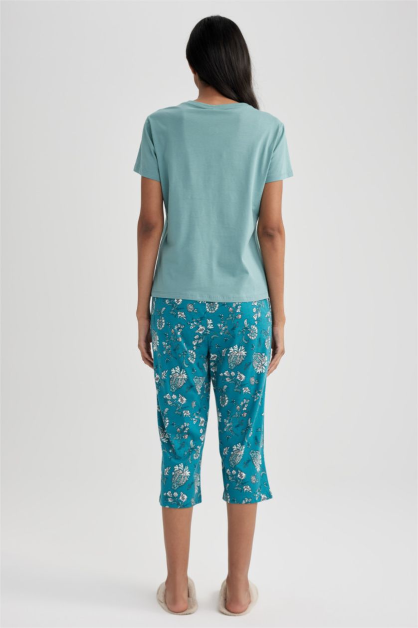 حريمي بترولي طقم بيجاما نص كم بقصة عادية  - قطعتين