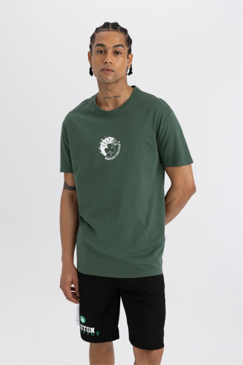 Erkek Yeşil DeFactoFit NBA Boston Celtics Standart Fit Bisiklet Yaka Kısa Kollu Tişört