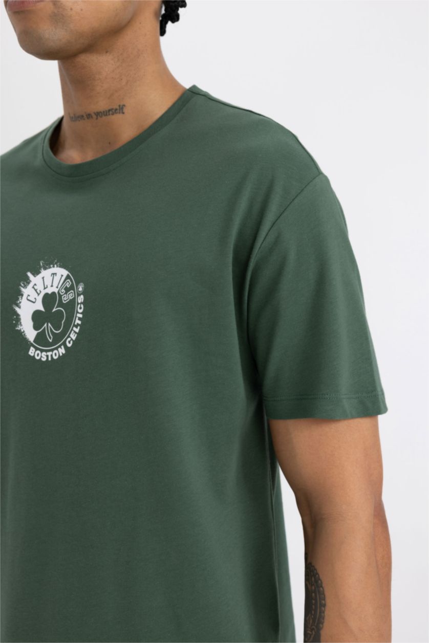 Erkek Yeşil DeFactoFit NBA Boston Celtics Standart Fit Bisiklet Yaka Kısa Kollu Tişört