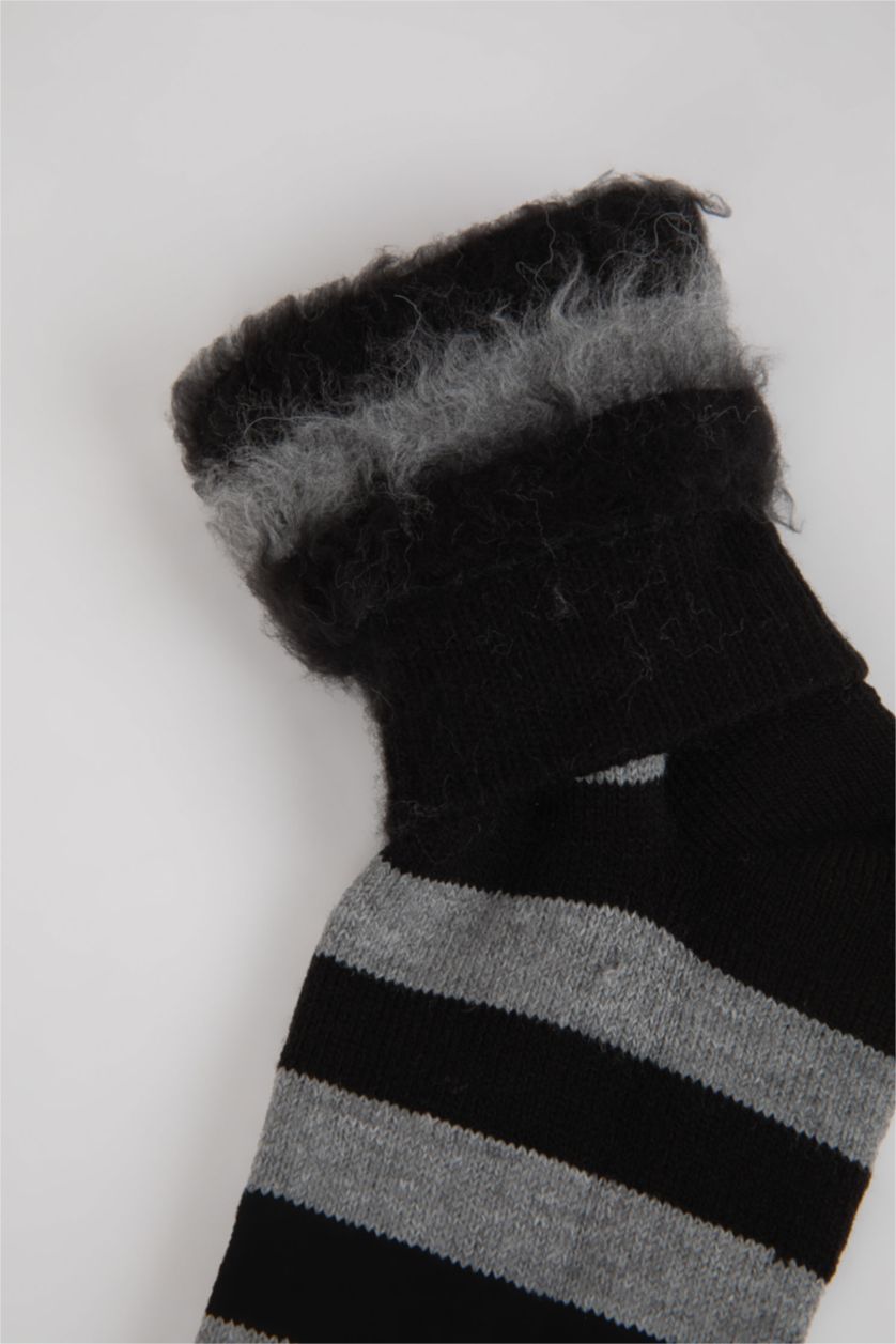 Erkek Siyah Erkek Termal Çizgili Uzun Bot Çorabı
