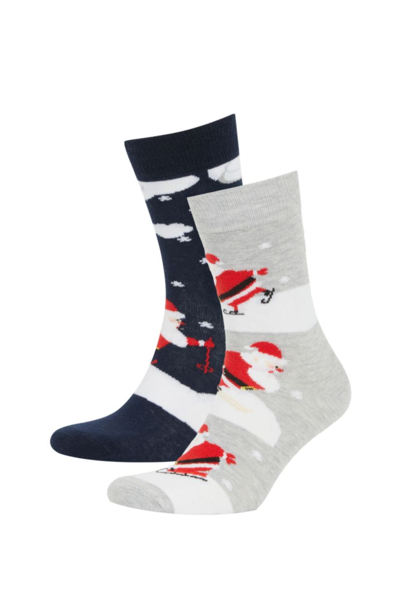 Erkek Karma Erkek Yılbaşı Temalı 2'li Pamuklu Uzun Çorap