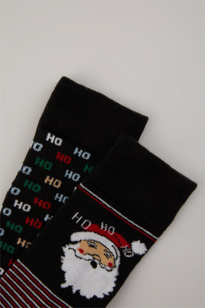 Erkek Siyah Erkek Yılbaşı Temalı 2'li Pamuklu Uzun Çorap