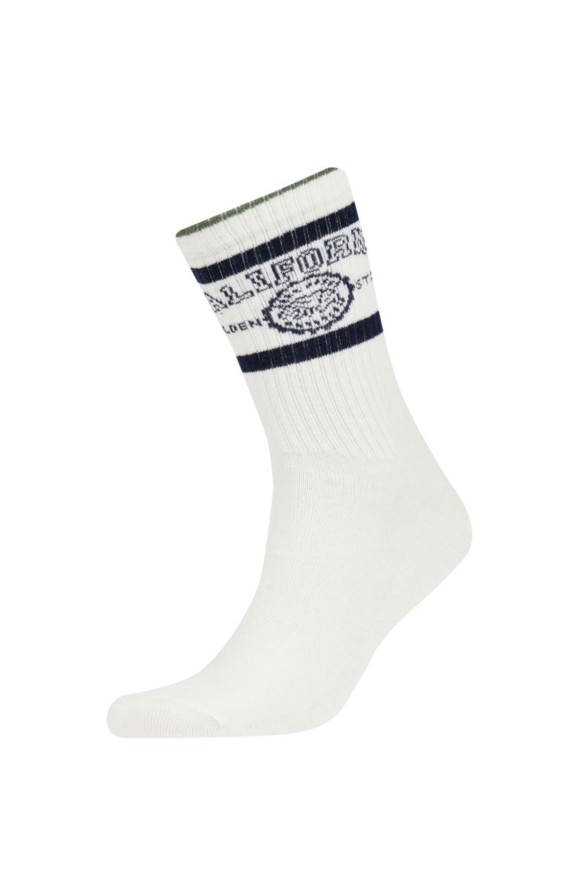 Erkek Beyaz Erkek 3'lü Pamuklu Uzun Çorap