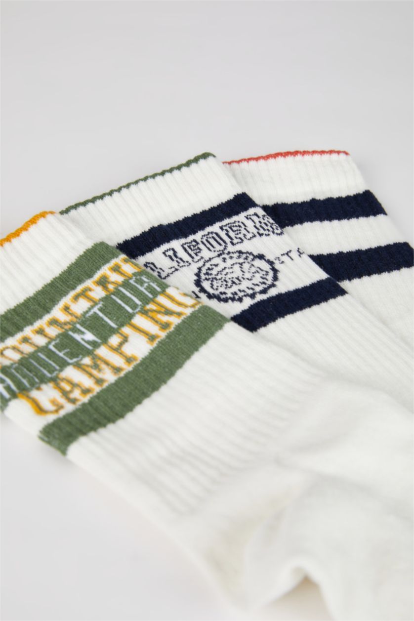 Erkek Beyaz Erkek 3'lü Pamuklu Uzun Çorap