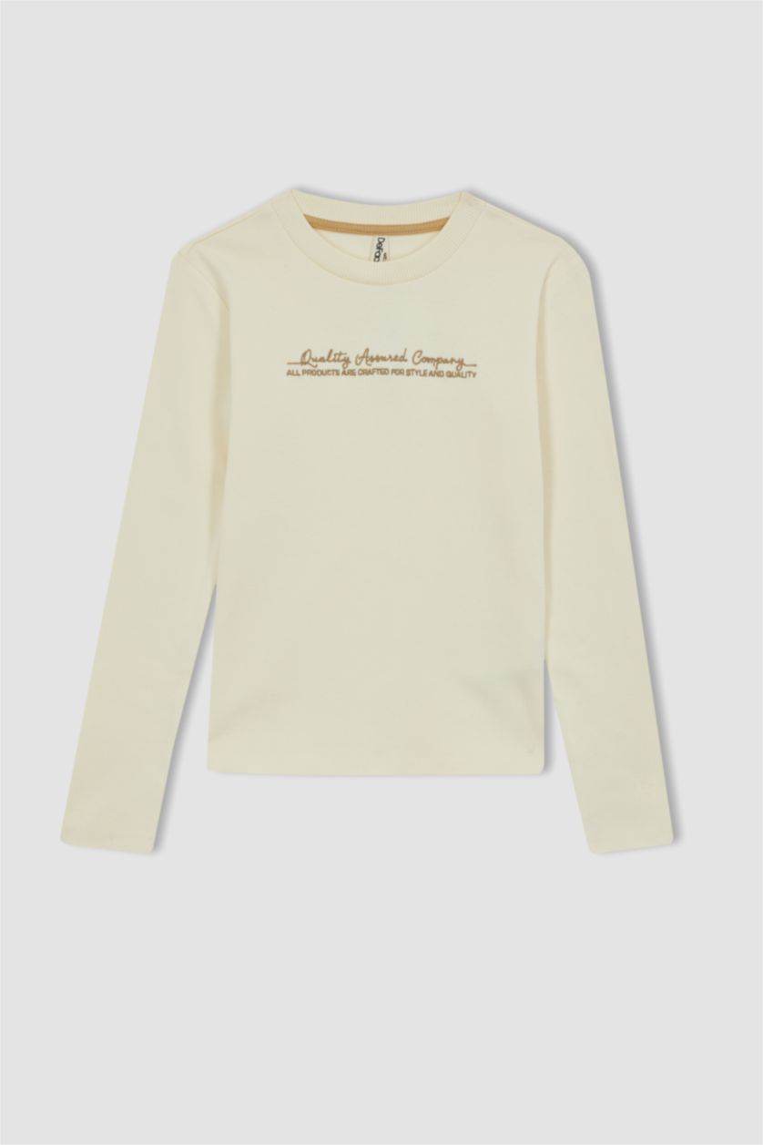 GIRLS & TEENS Ecru Slim Fit Long Sleeve T-Shirt