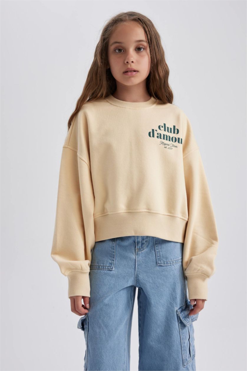 FILLES Beige Clair Sweat-shirt Coupe Oversize