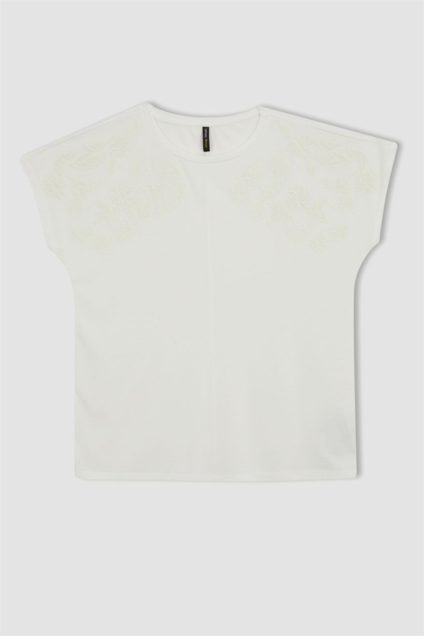 WOMAN Ecru Traditional Crew Neck Short Sleeve T-Shirt