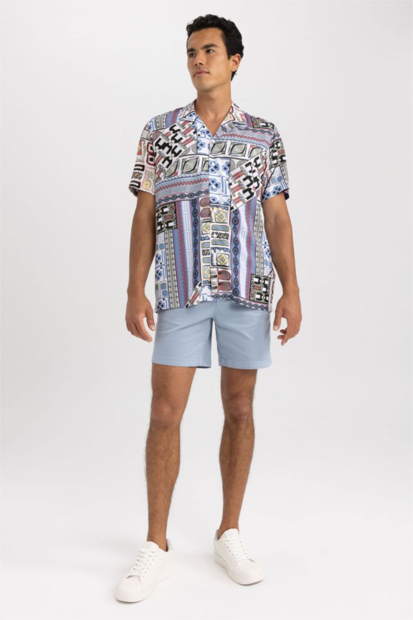 رجالي أزرق Regular Fit Viscose Short Sleeve Shirt