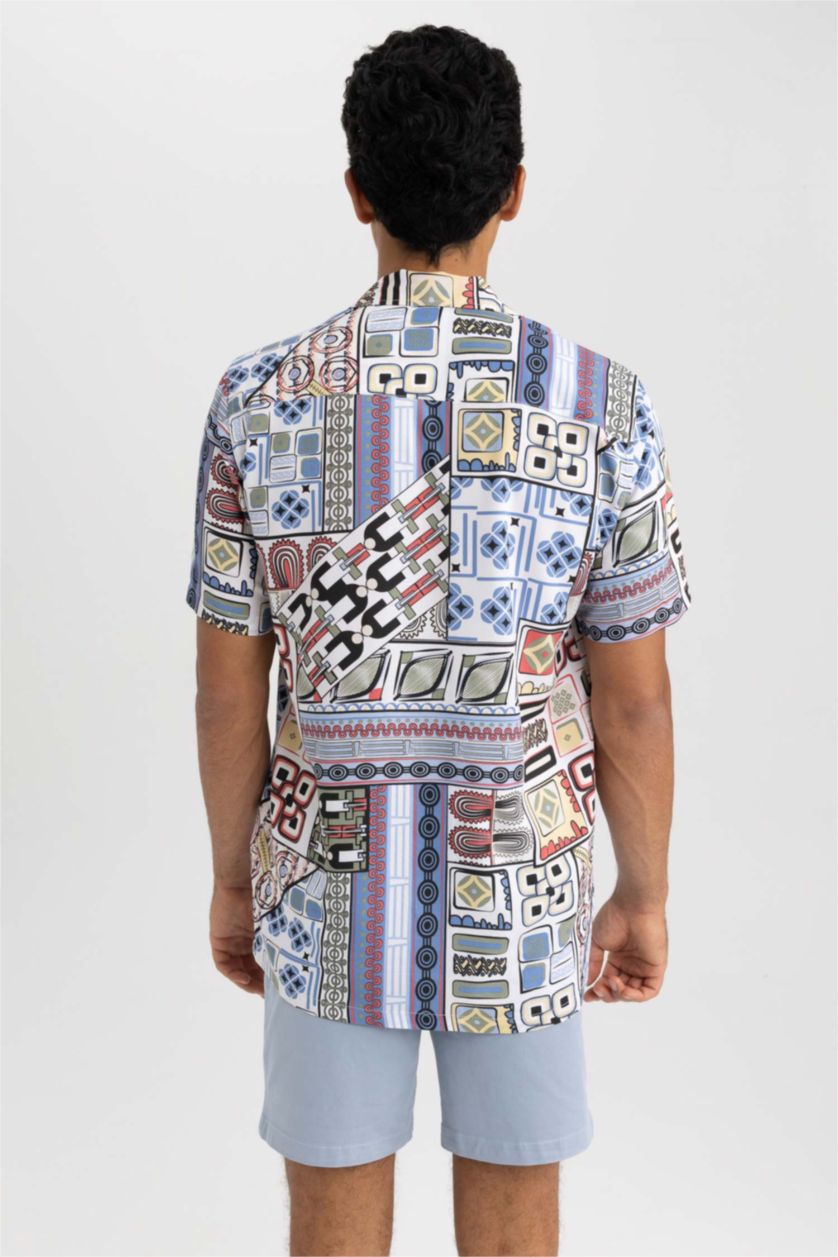رجالي أزرق Regular Fit Viscose Short Sleeve Shirt