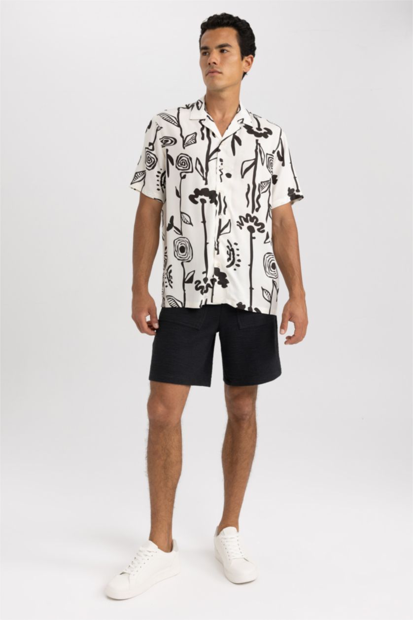 MAN Sand Regular Fit Viscose Printed Short Sleeve Shirt