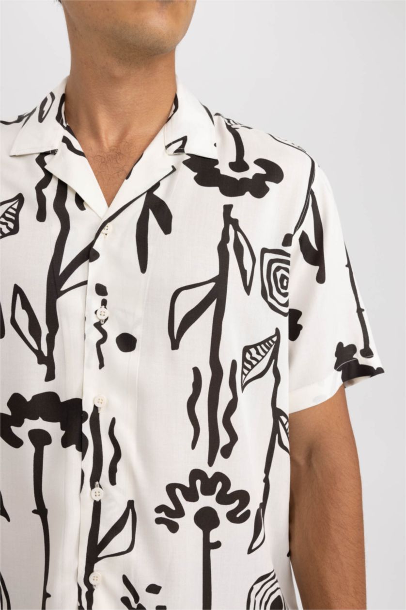 MAN Sand Regular Fit Viscose Printed Short Sleeve Shirt