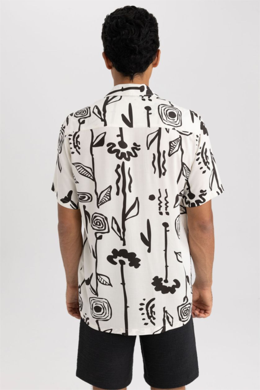 MAN Sand Regular Fit Viscose Printed Short Sleeve Shirt