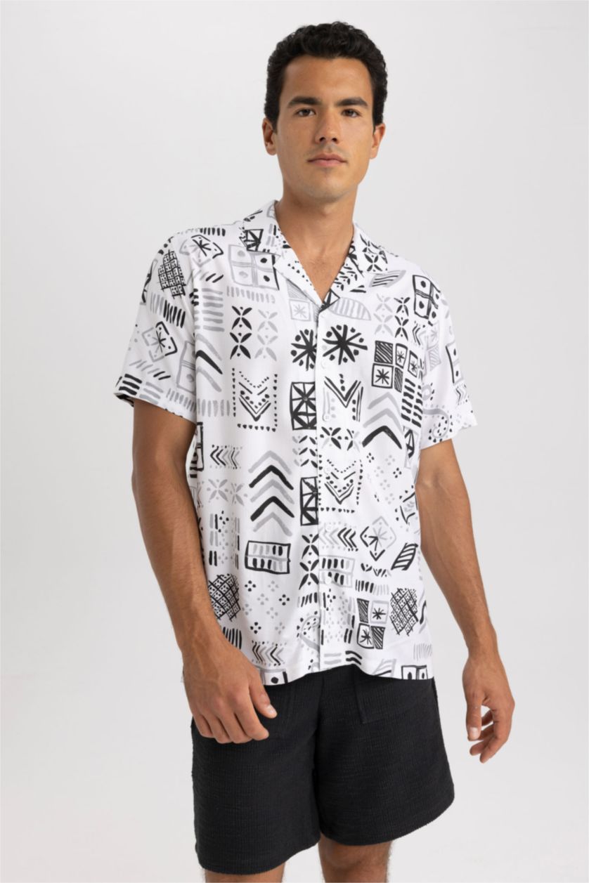 MAN Stone Regular Fit Viscose Printed Short Sleeve Shirt