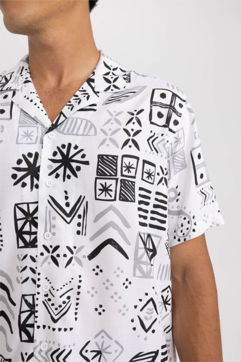 MAN Stone Regular Fit Viscose Printed Short Sleeve Shirt