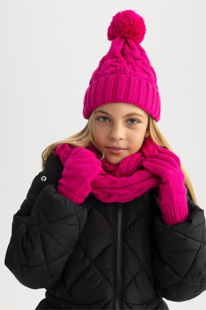 FILLES Rose Ensemble Écharpe, Gants Et Bonnet Pour Fille - 3 Pièces
