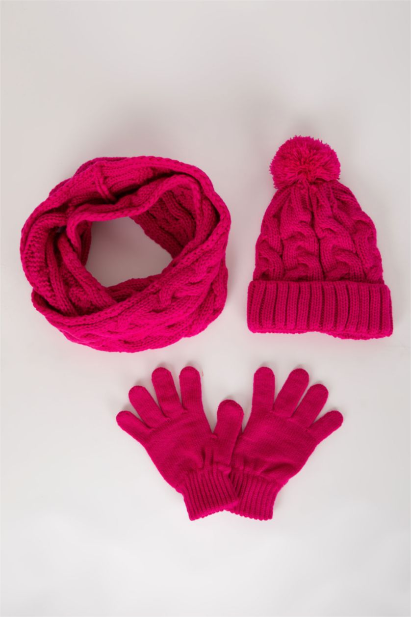 FILLES Rose Ensemble Écharpe, Gants Et Bonnet Pour Fille - 3 Pièces
