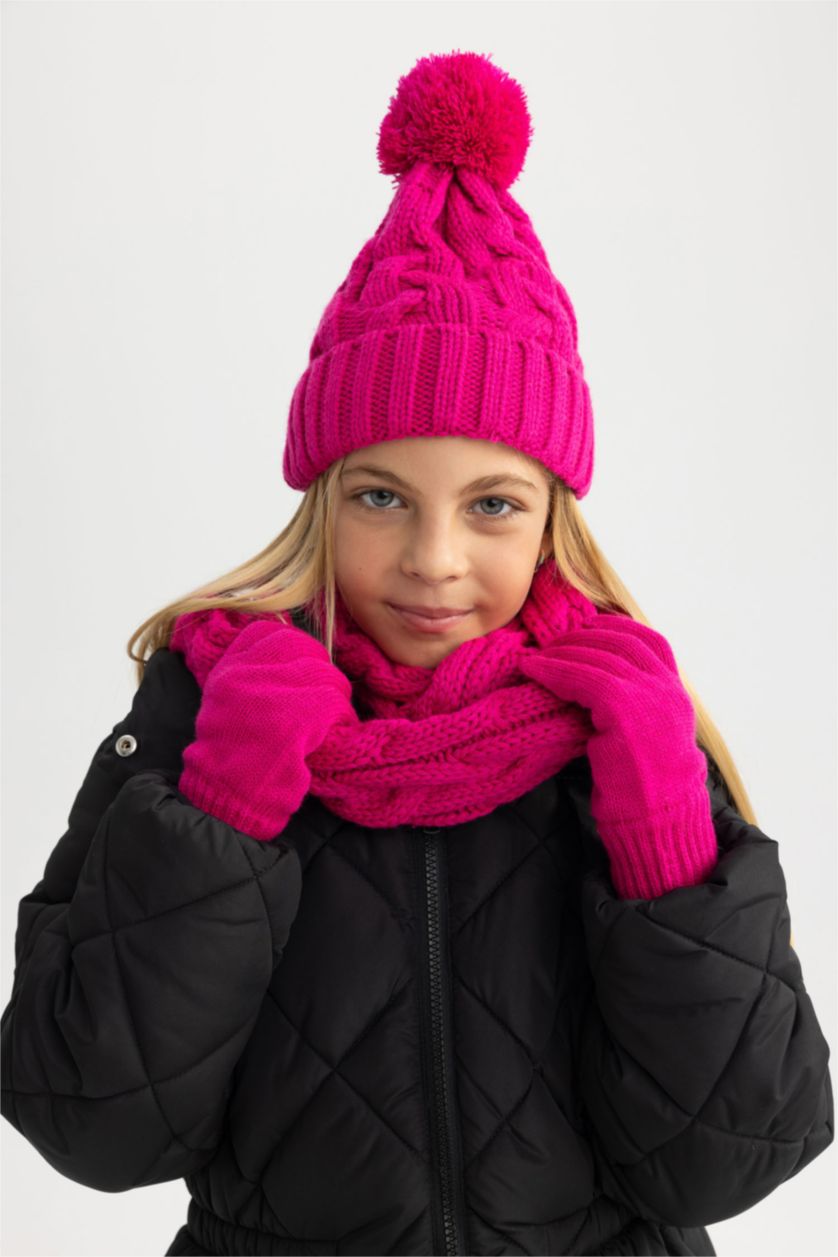 FILLES Rose Ensemble Écharpe, Gants Et Bonnet Pour Fille - 3 Pièces