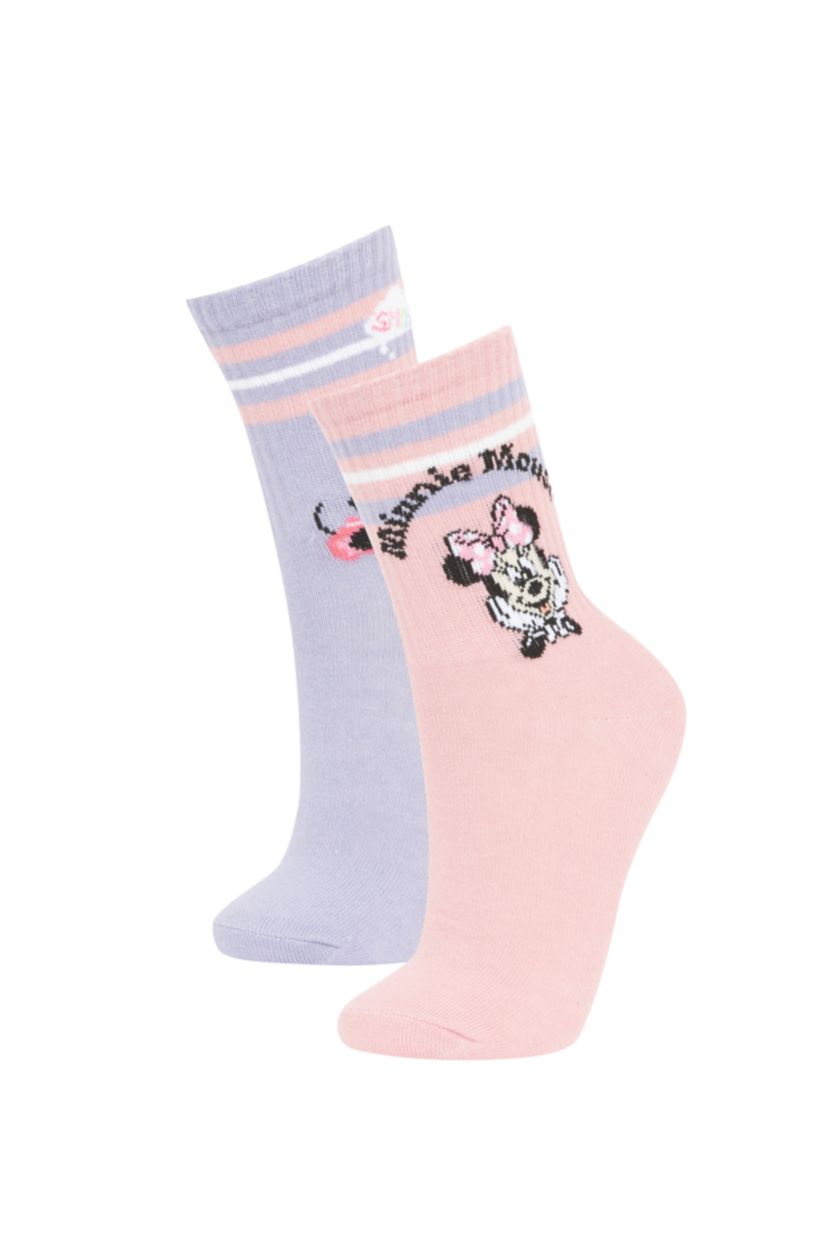 FILLES Rose Chaussettes Longues Coton imprimé Mickey et Minnie Pour Fille - 2 Paires