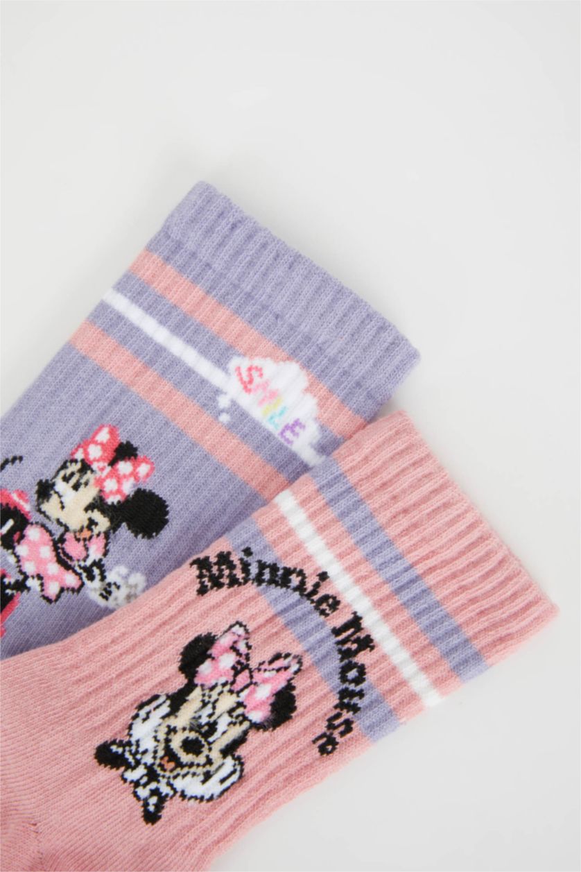 FILLES Rose Chaussettes Longues Coton imprimé Mickey et Minnie Pour Fille - 2 Paires