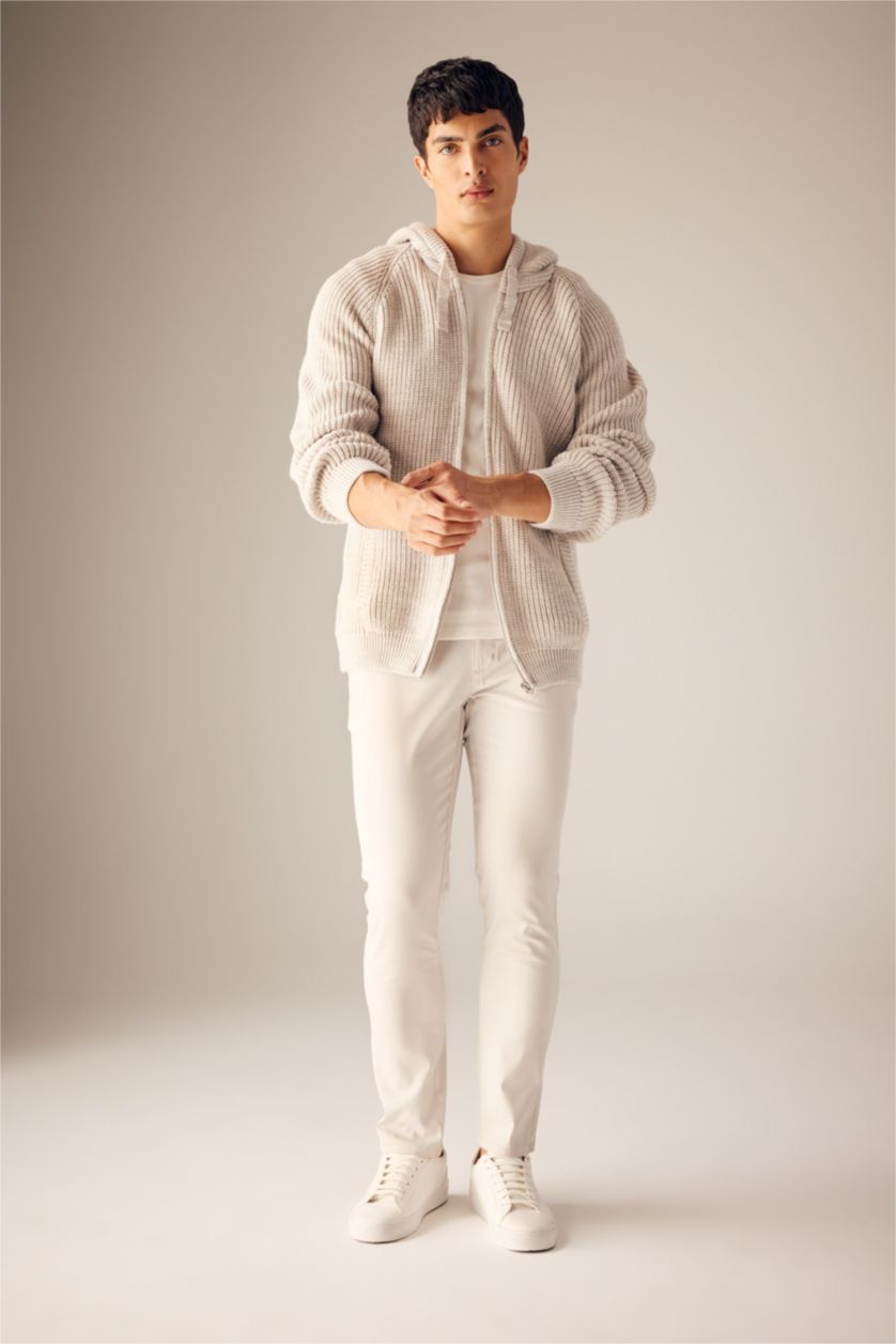 MAN Light Beige Melange Standard Fit Hooded Knitwear Cardigan