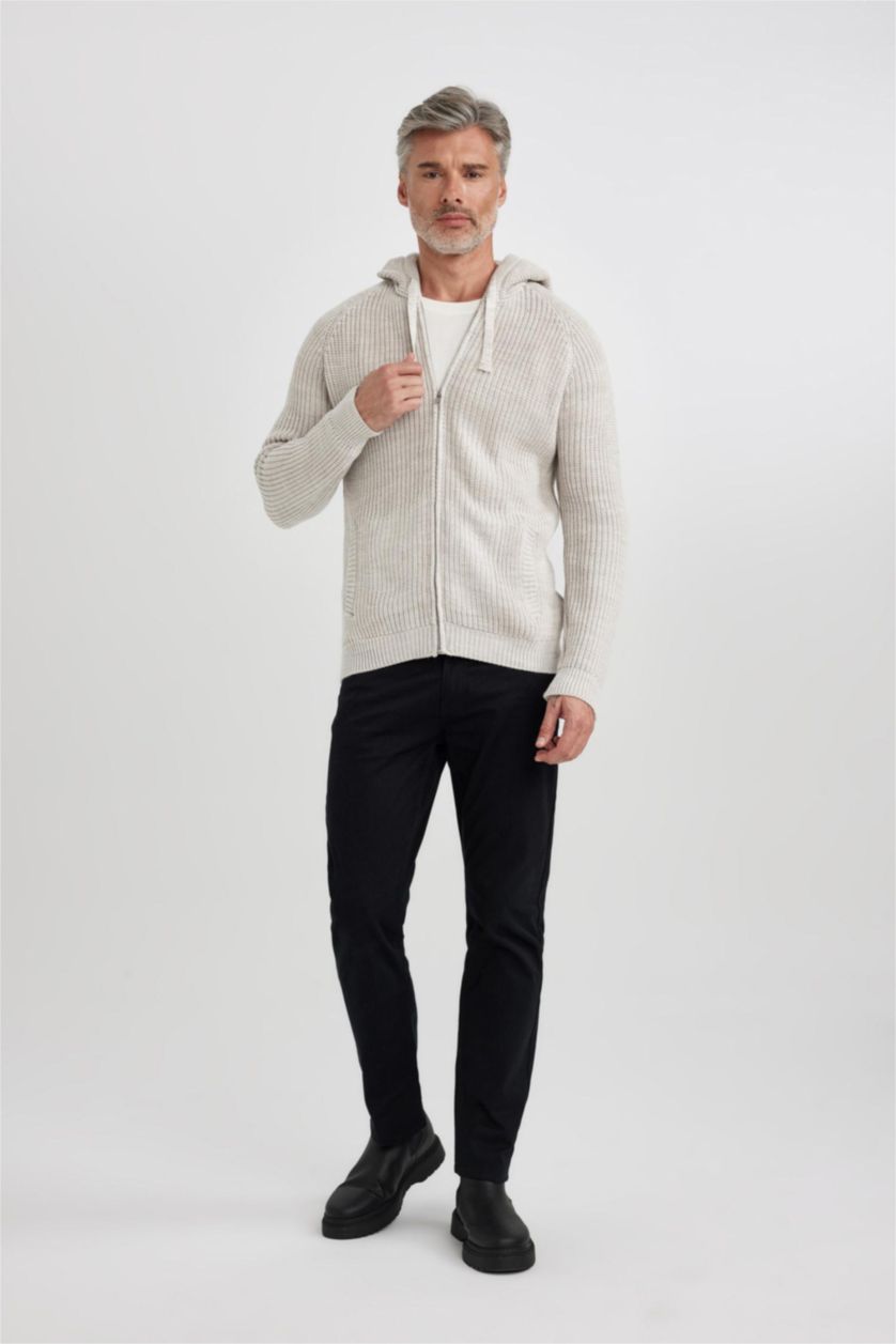 MAN Light Beige Melange Standard Fit Hooded Knitwear Cardigan