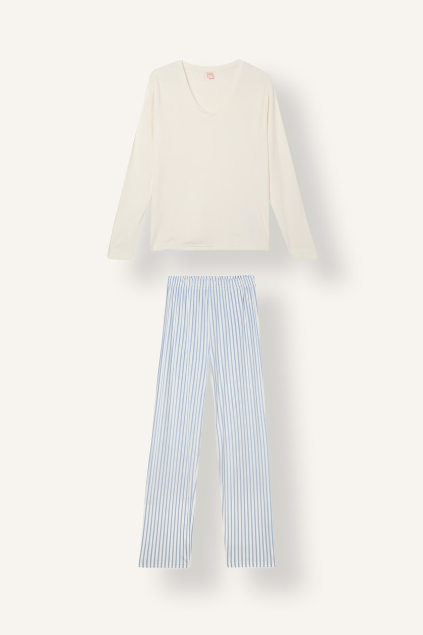 Women Light Blue Regular Fit Striped 2 Piece Set