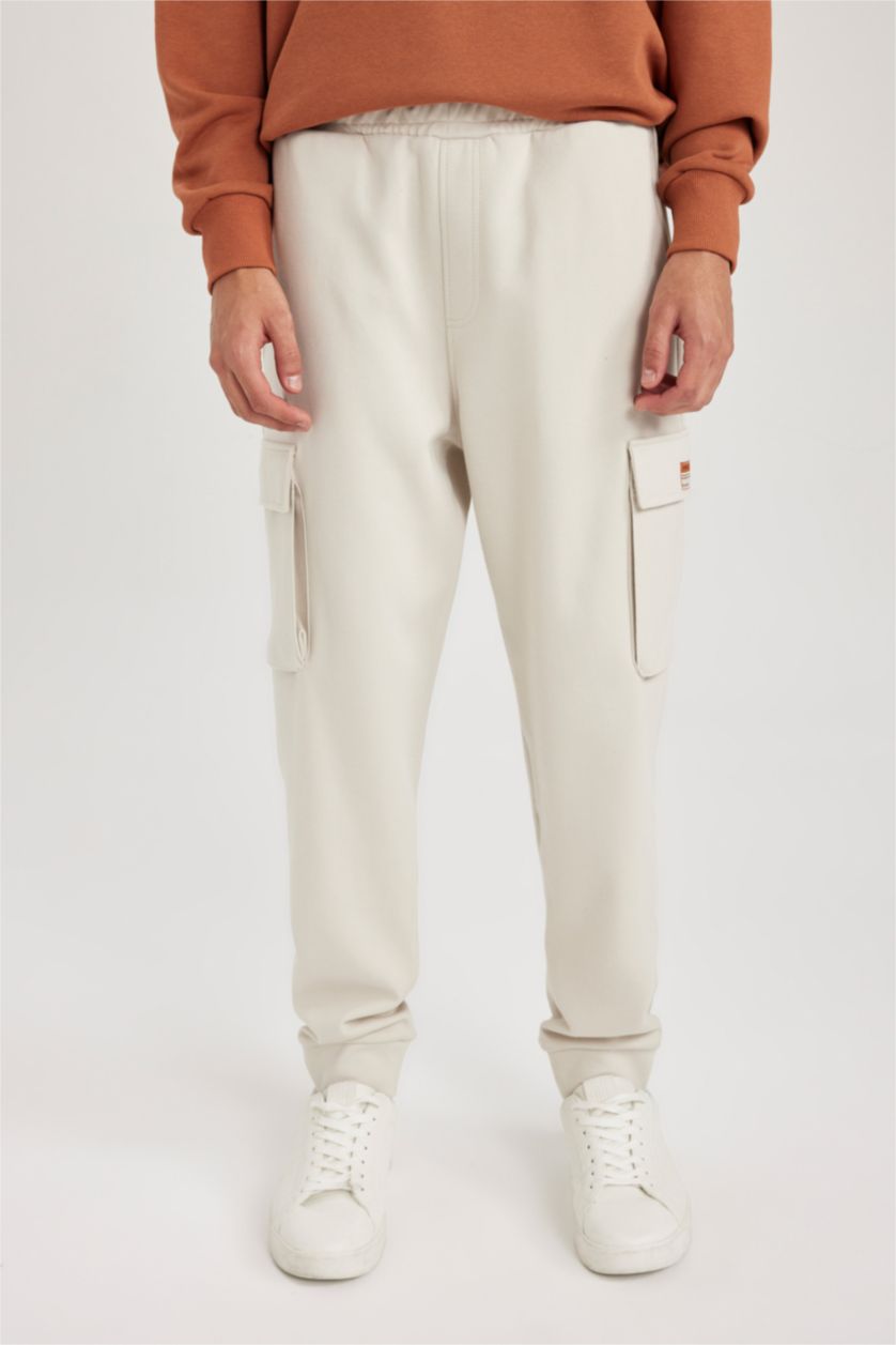 Erkek Kum Regular Fit İnce Eşofman Altı Kargo Cepli Beli Paçası Lastikli