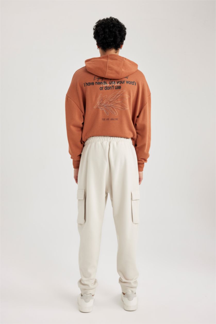 Erkek Kum Regular Fit İnce Eşofman Altı Kargo Cepli Beli Paçası Lastikli