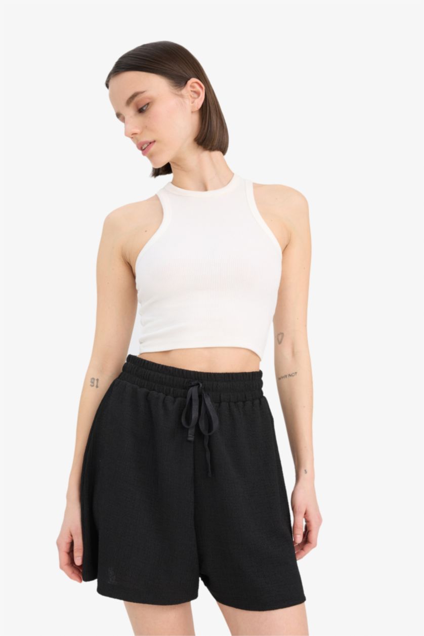 Әйелдерге қара Шорты Loose Fit креп
