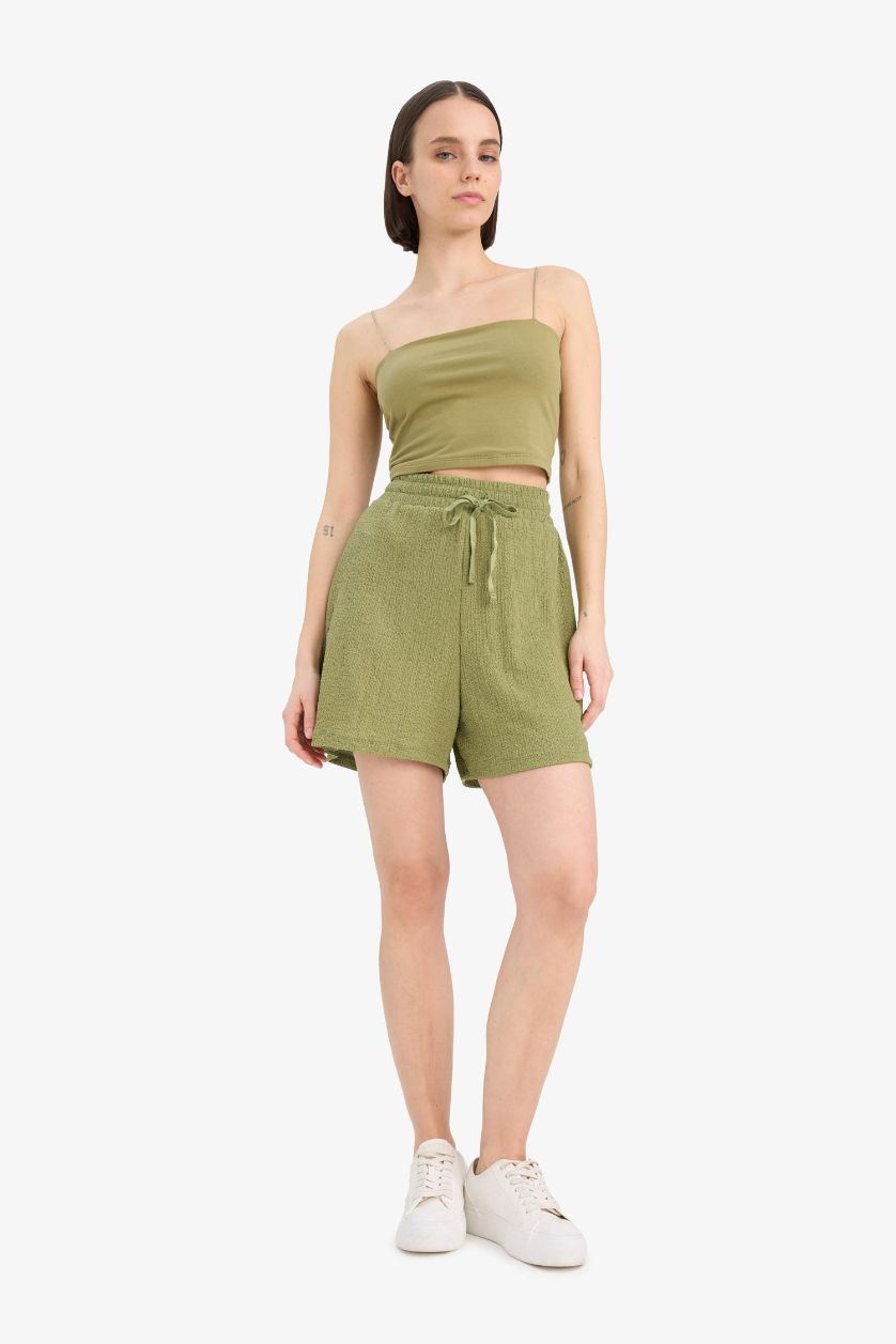 حريمي كاكي شورت منسوج قصة فضفاضة