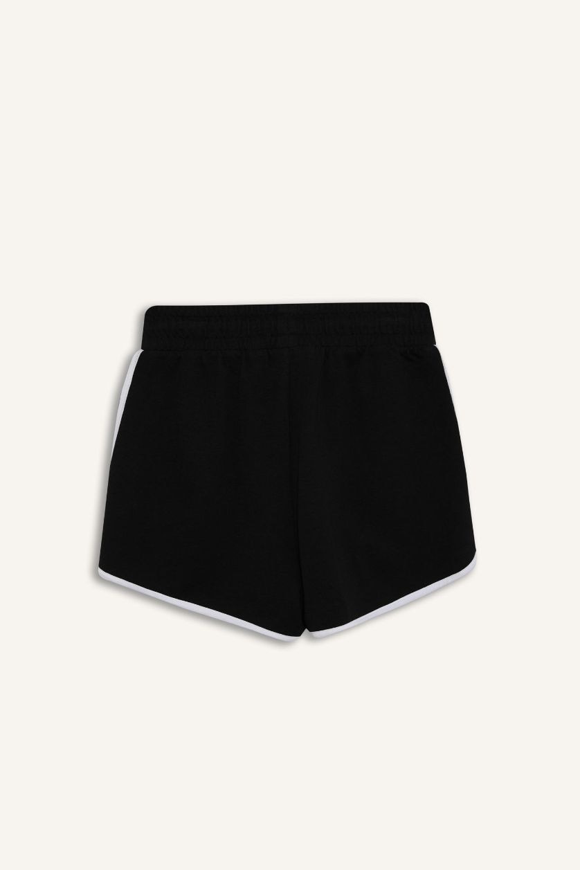 Kadın Siyah Regular Fit Beli Lastikli Bağcıklı Kalın Mini Şort