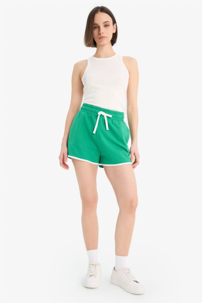 WOMAN Green Regular Fit Thick Sweatshirt Fabric Shorts