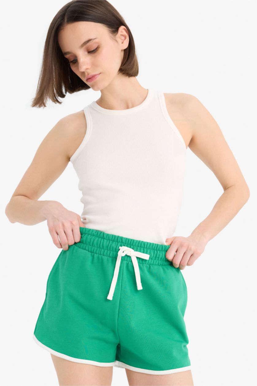 WOMAN Green Regular Fit Thick Sweatshirt Fabric Shorts