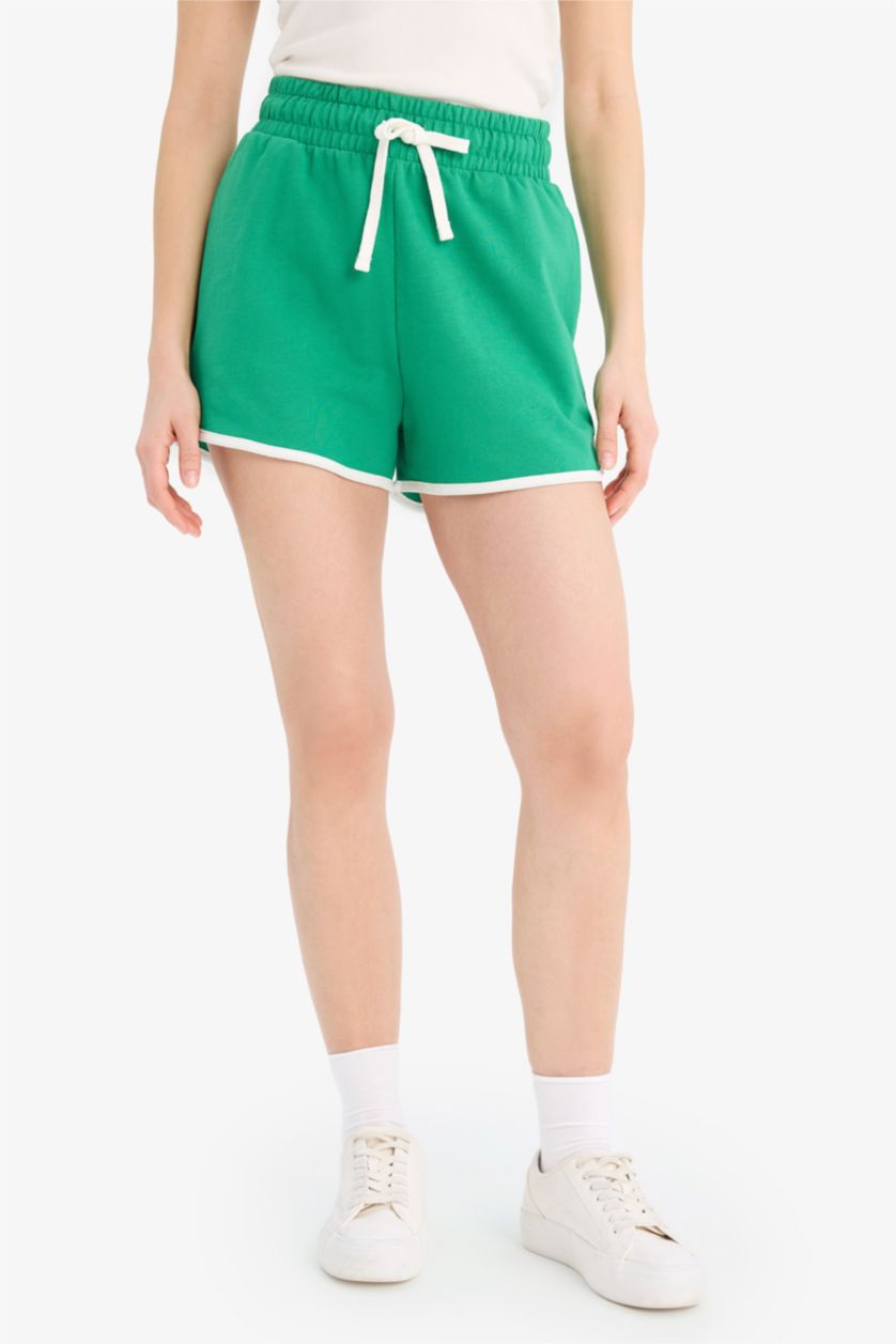 WOMAN Green Regular Fit Thick Sweatshirt Fabric Shorts