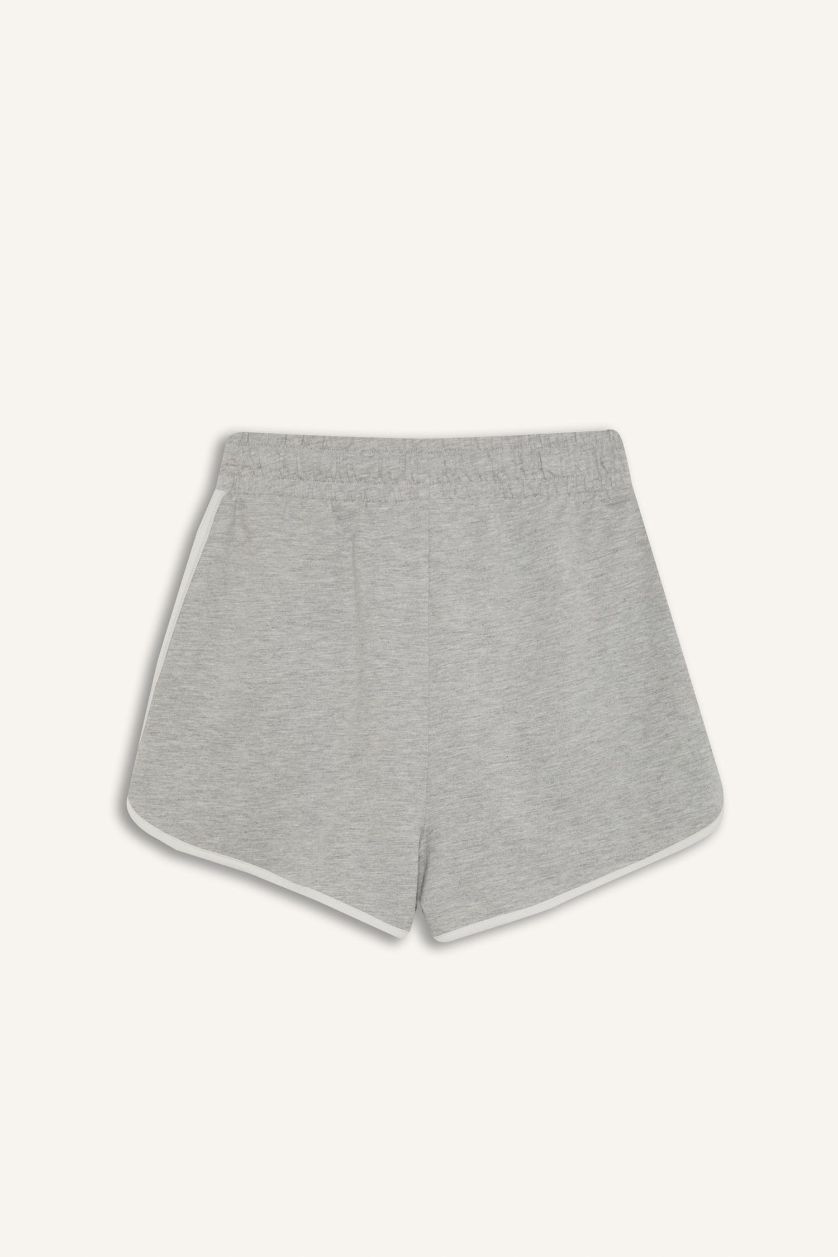 Kadın Gri Melanj Regular Fit Beli Lastikli Bağcıklı Kalın Mini Şort