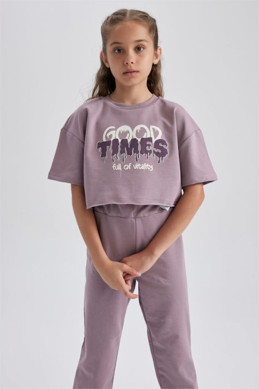 FILLES Violet Ensemble Coupe Relaxant Pour Fille - 2 Pièces