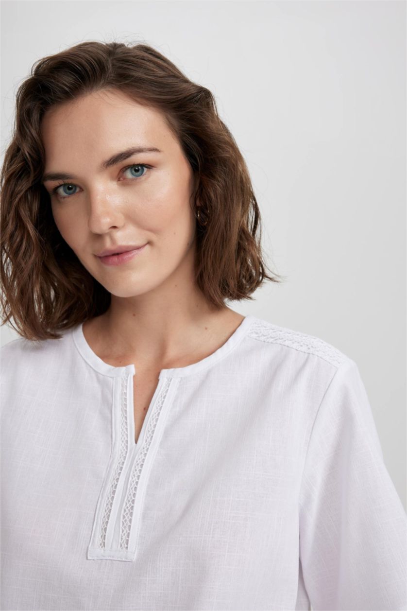 FEMME Blanc Blouse à manches courtes Coupe Régulière Col De Chemise