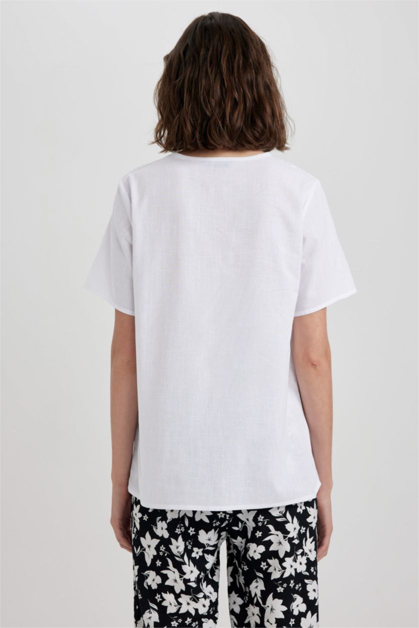 FEMME Blanc Blouse à manches courtes Coupe Régulière Col De Chemise