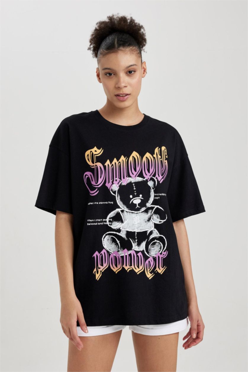 WOMAN Black Oversize Fit Short Sleeve T-Shirt