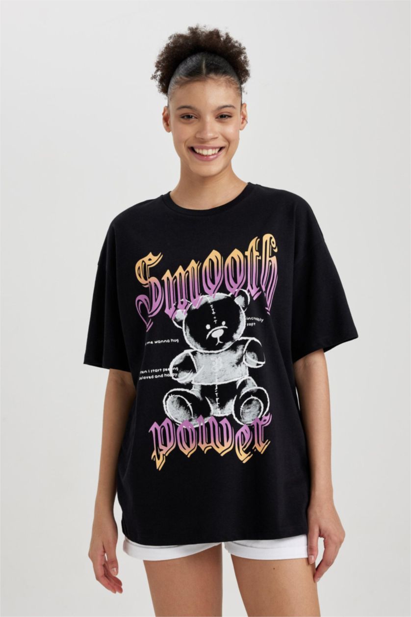 WOMAN Black Oversize Fit Short Sleeve T-Shirt