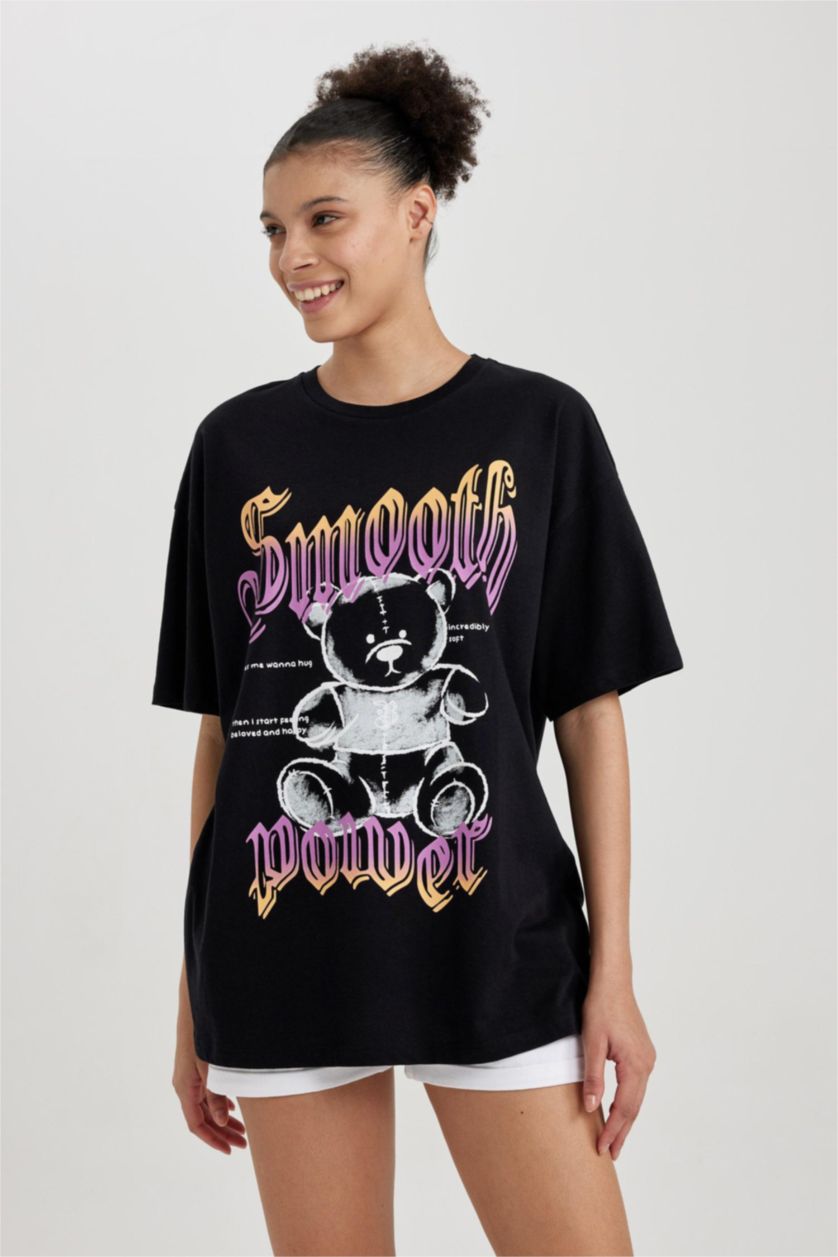 WOMAN Black Oversize Fit Short Sleeve T-Shirt