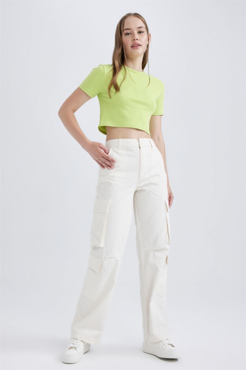 WOMAN Ecru Coool Straight Fit Cargo Gabardine Trousers