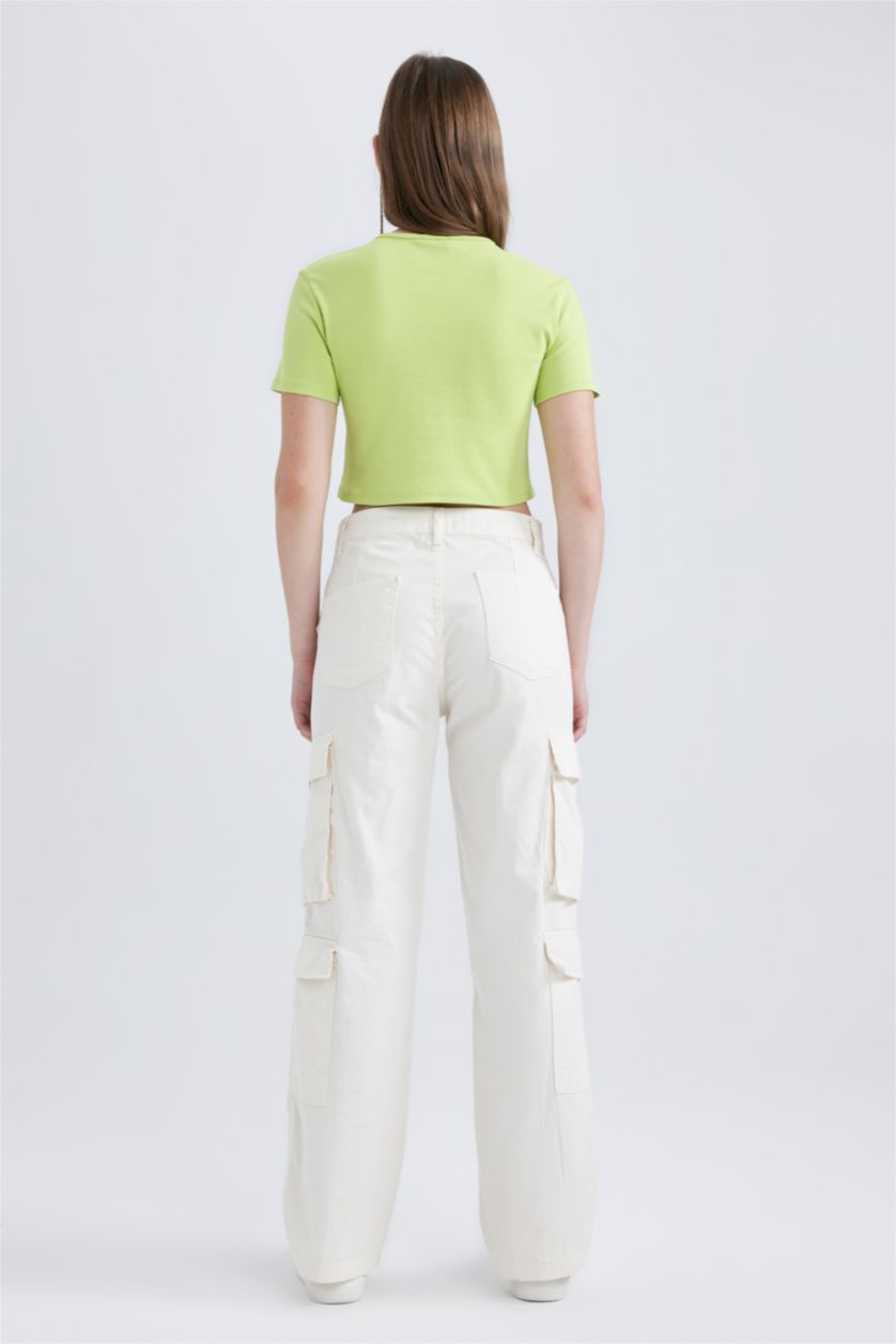 WOMAN Ecru Coool Straight Fit Cargo Gabardine Trousers