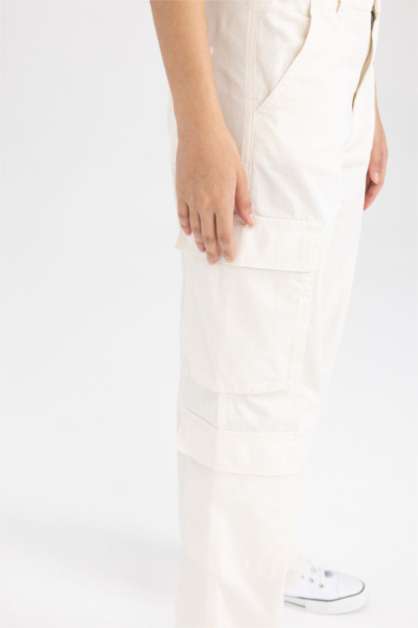 WOMAN Ecru Coool Straight Fit Cargo Gabardine Trousers