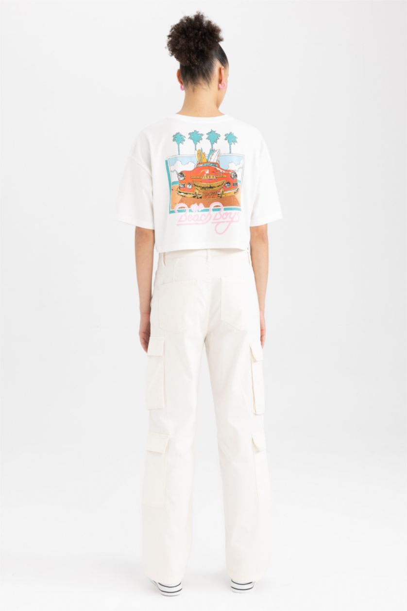 WOMAN Ecru Coool Straight Fit Cargo Gabardine Trousers