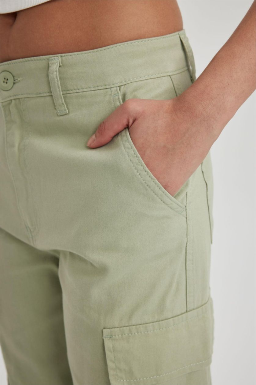WOMAN Mint Straight Fit Cargo Gabardine Cotton Trousers