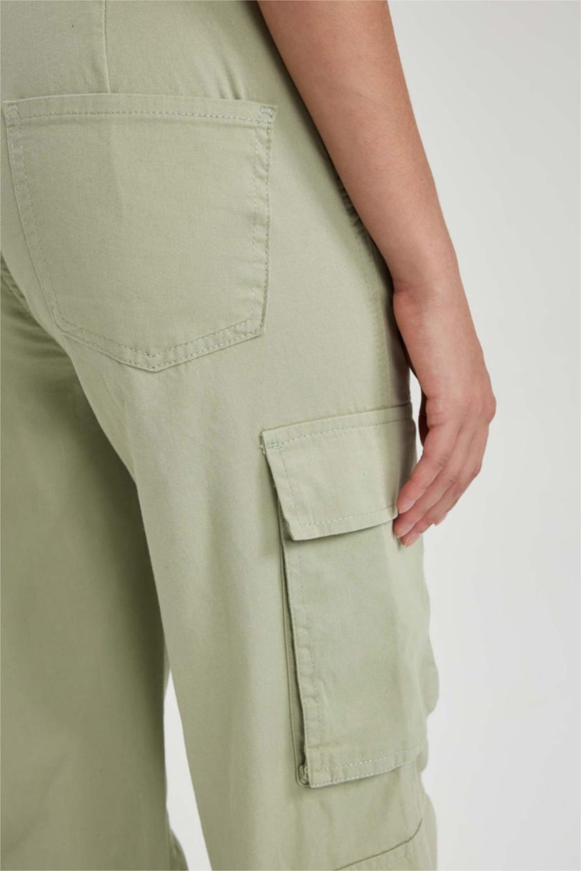 WOMAN Mint Straight Fit Cargo Gabardine Cotton Trousers