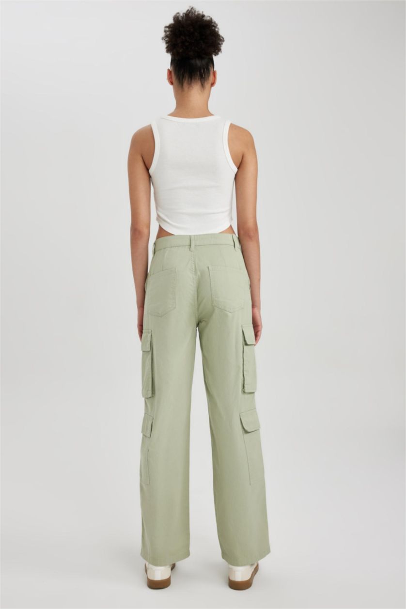 WOMAN Mint Straight Fit Cargo Gabardine Cotton Trousers