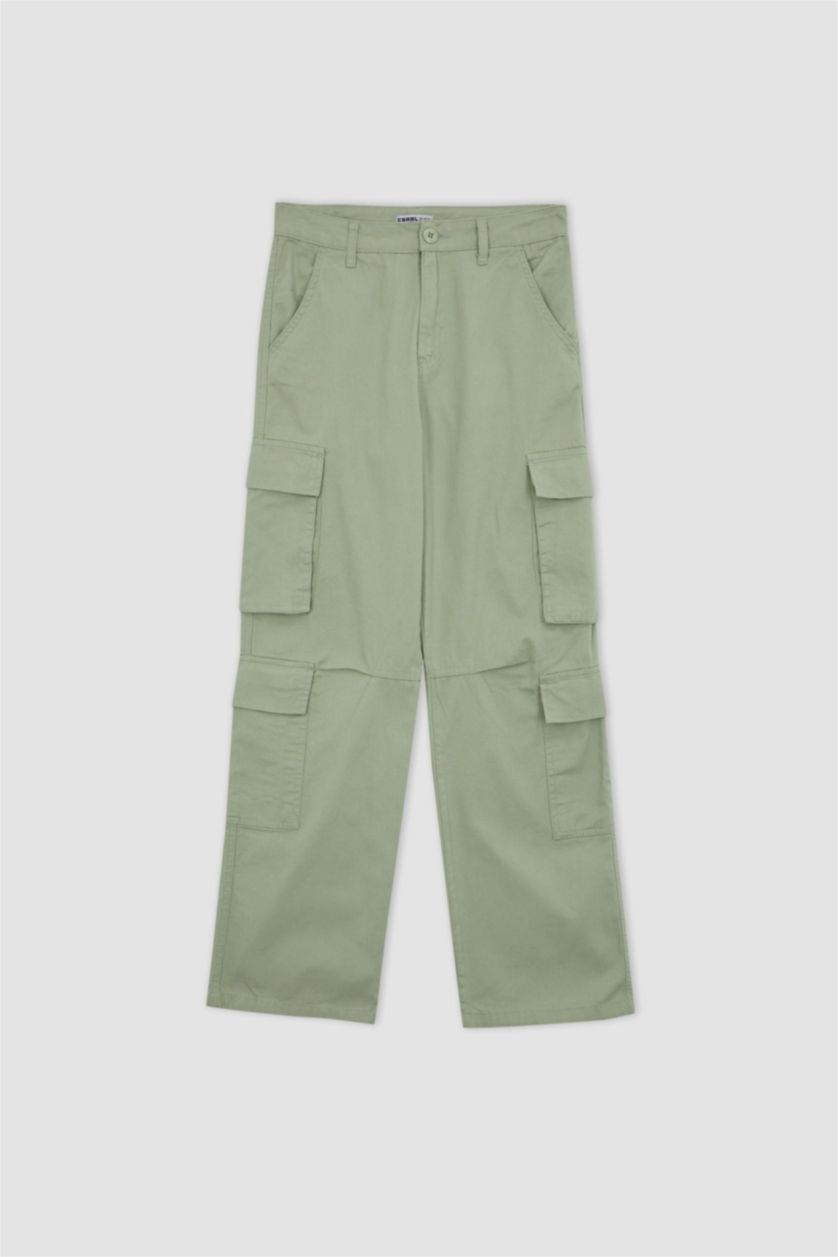 WOMAN Mint Straight Fit Cargo Gabardine Cotton Trousers
