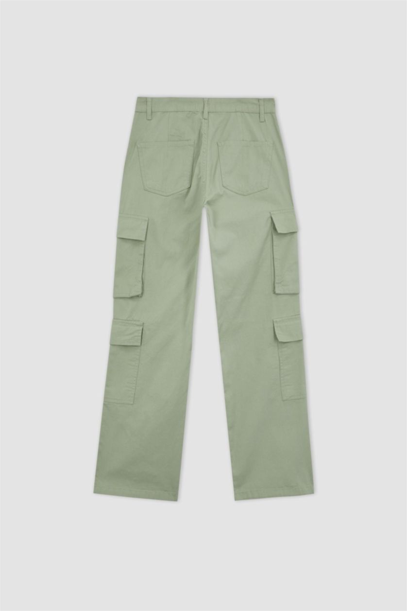 WOMAN Mint Straight Fit Cargo Gabardine Cotton Trousers